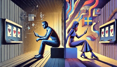 Simbolismo visual de las distintas experiencias del usuario en casinos online según el país y sus restricciones.